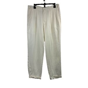 Alan Flusser 100% Linen Pants Mens 34x32 Cuffed Off-White Old Money Coastal